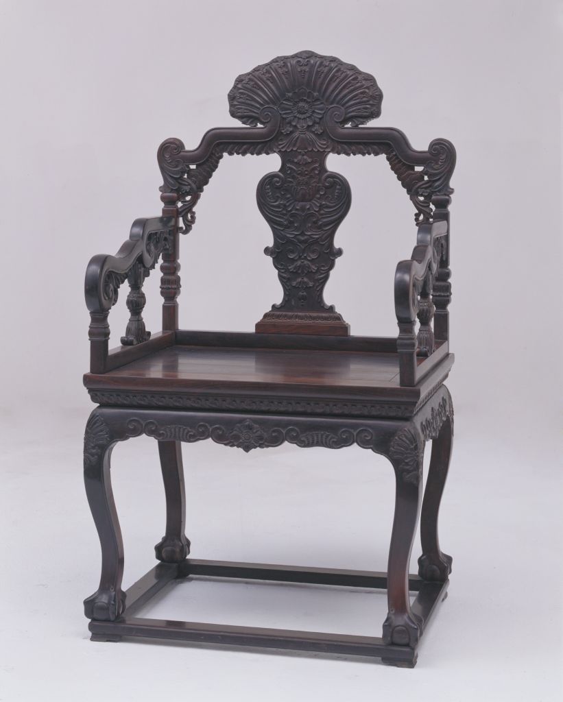 图片[1]-Red sandalwood carved flower chair-China Archive